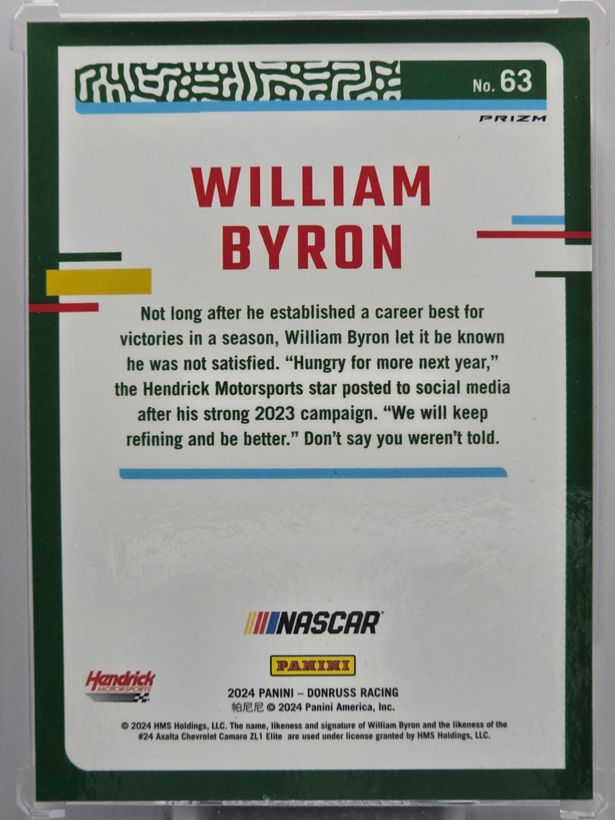 2024 Panini Donruss - William Byron - Blue Velocity - #63 - Buy 3 Get 1