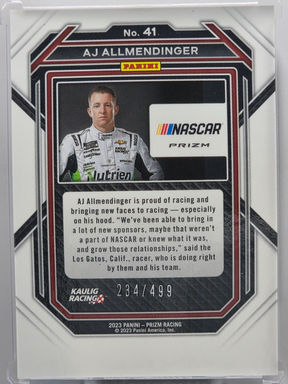2023 Prizm Racing - AJ Allmendinger - Blue /499 - #41 - Buy 3 Get 1 Free!!