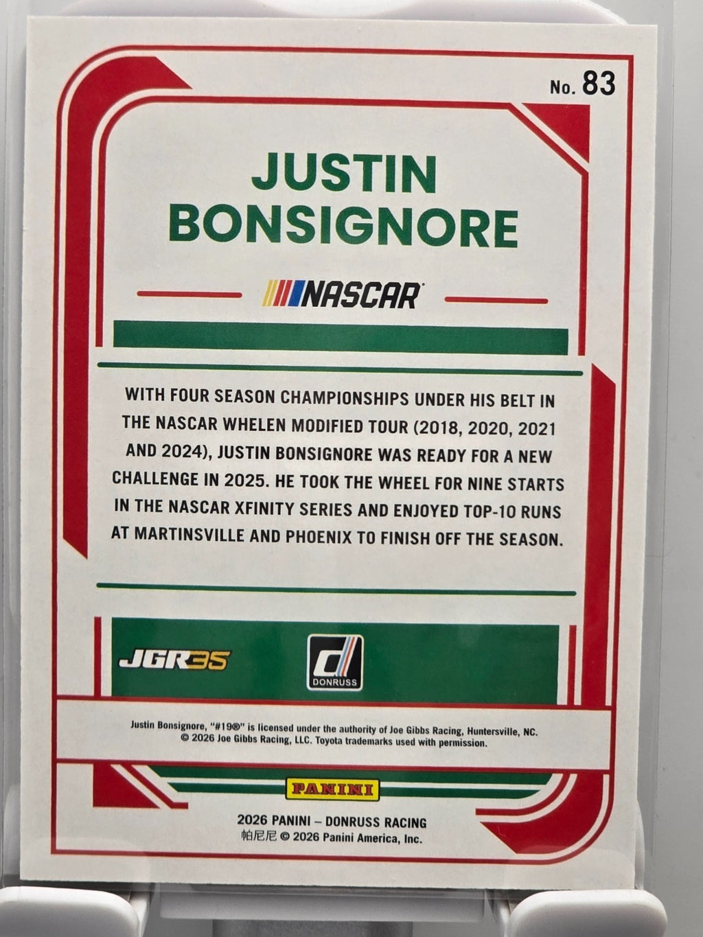 2026 Donruss NASCAR Racing - #83 Justin Bonsignore - Purple Base /99