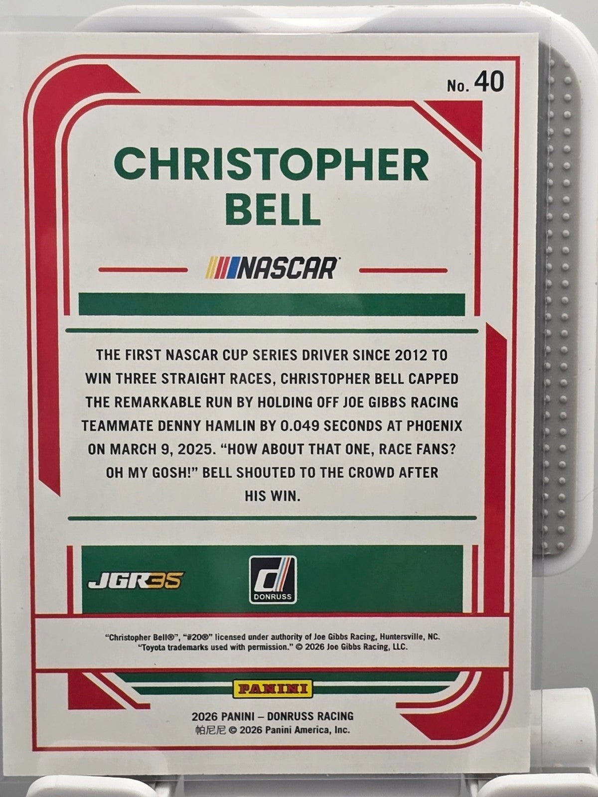 2026 Donruss NASCAR Racing - #40 Christopher Bell -Purple /99