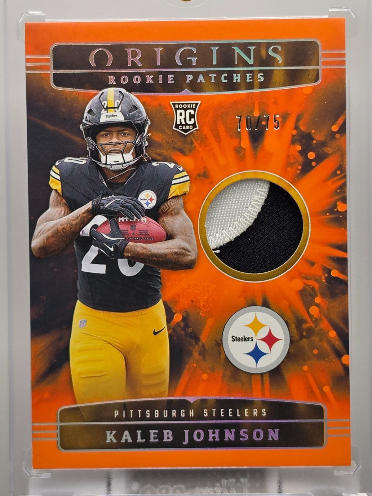 2025 Panini Origins - Kaleb Johnson (RC) - Rookie Patches -Orange /75 - #RPH-KJO