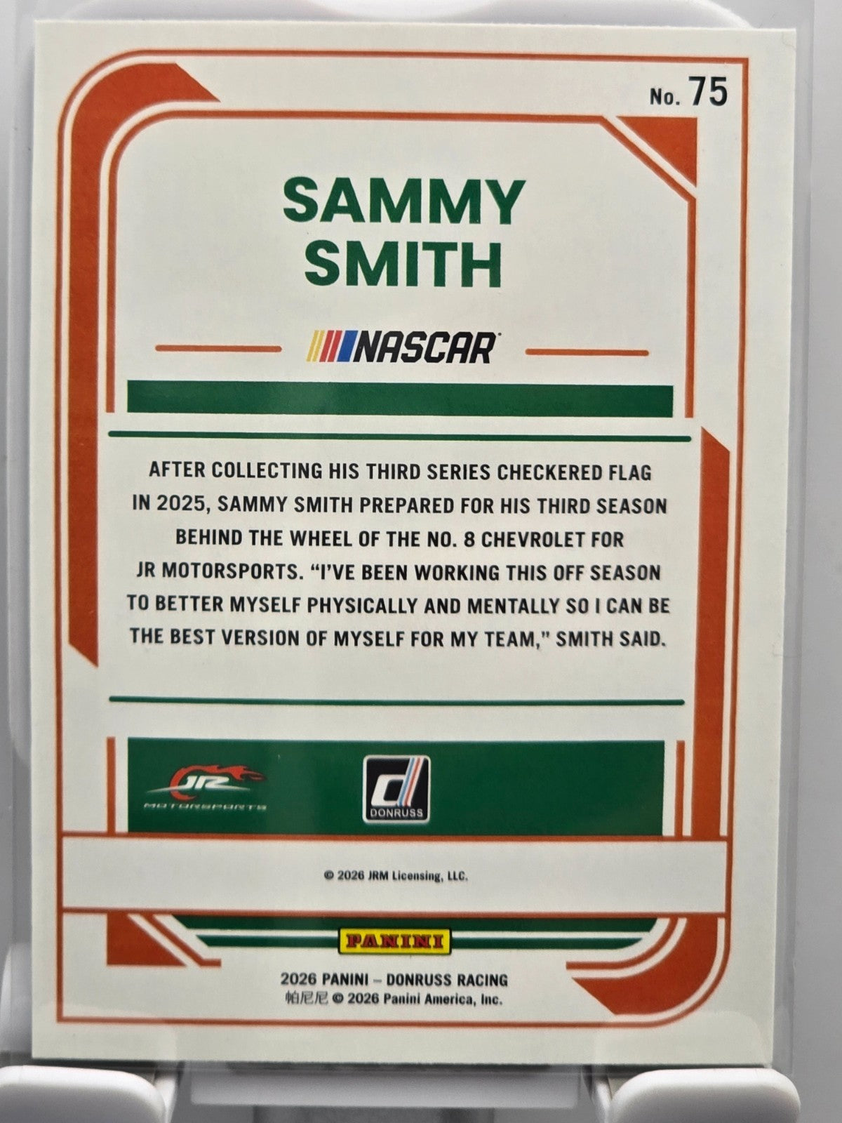 2026 Donruss NASCAR Racing - #75 Sammy Smith - Laser Base SP