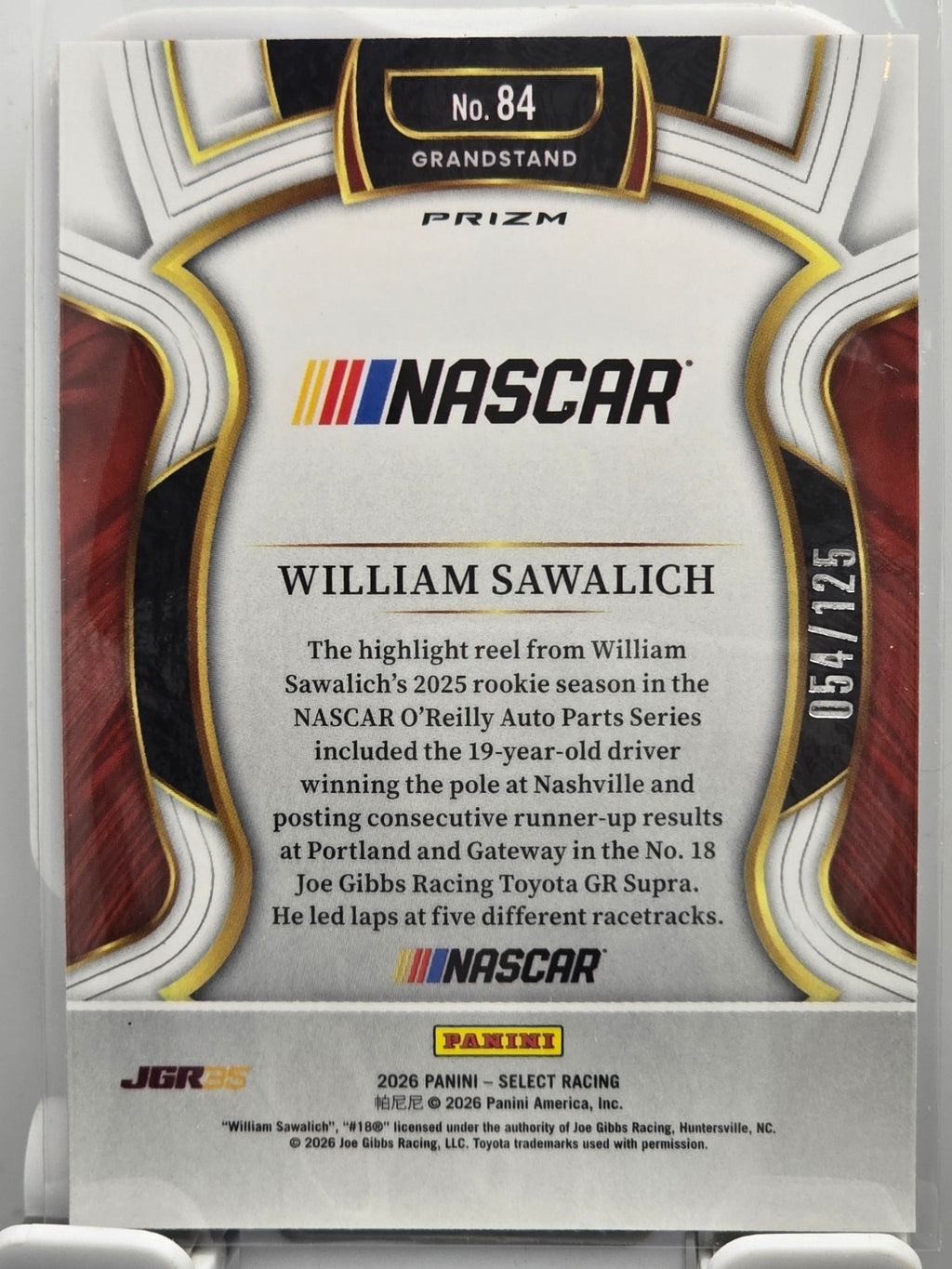 2026 Select Racing - #84 William Sawalich - Grandstand - Red /125