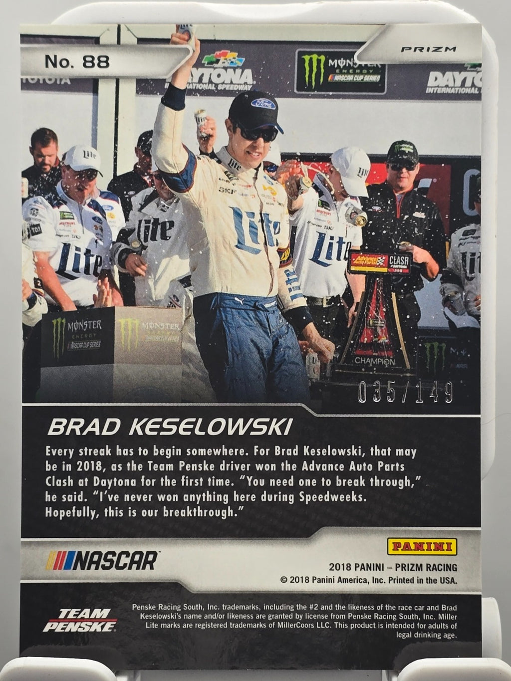 2018 Panini Prizm Racing - Brad Keselowski #88 - Explosion Green /149