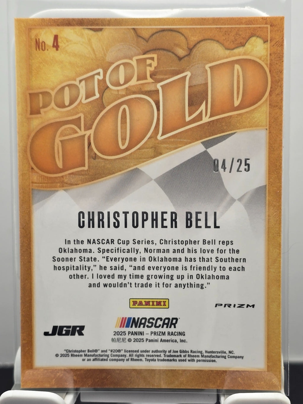 2025 Panini Prizm Racing -  #4 Christopher Bell - Pot Of Gold - Green /25
