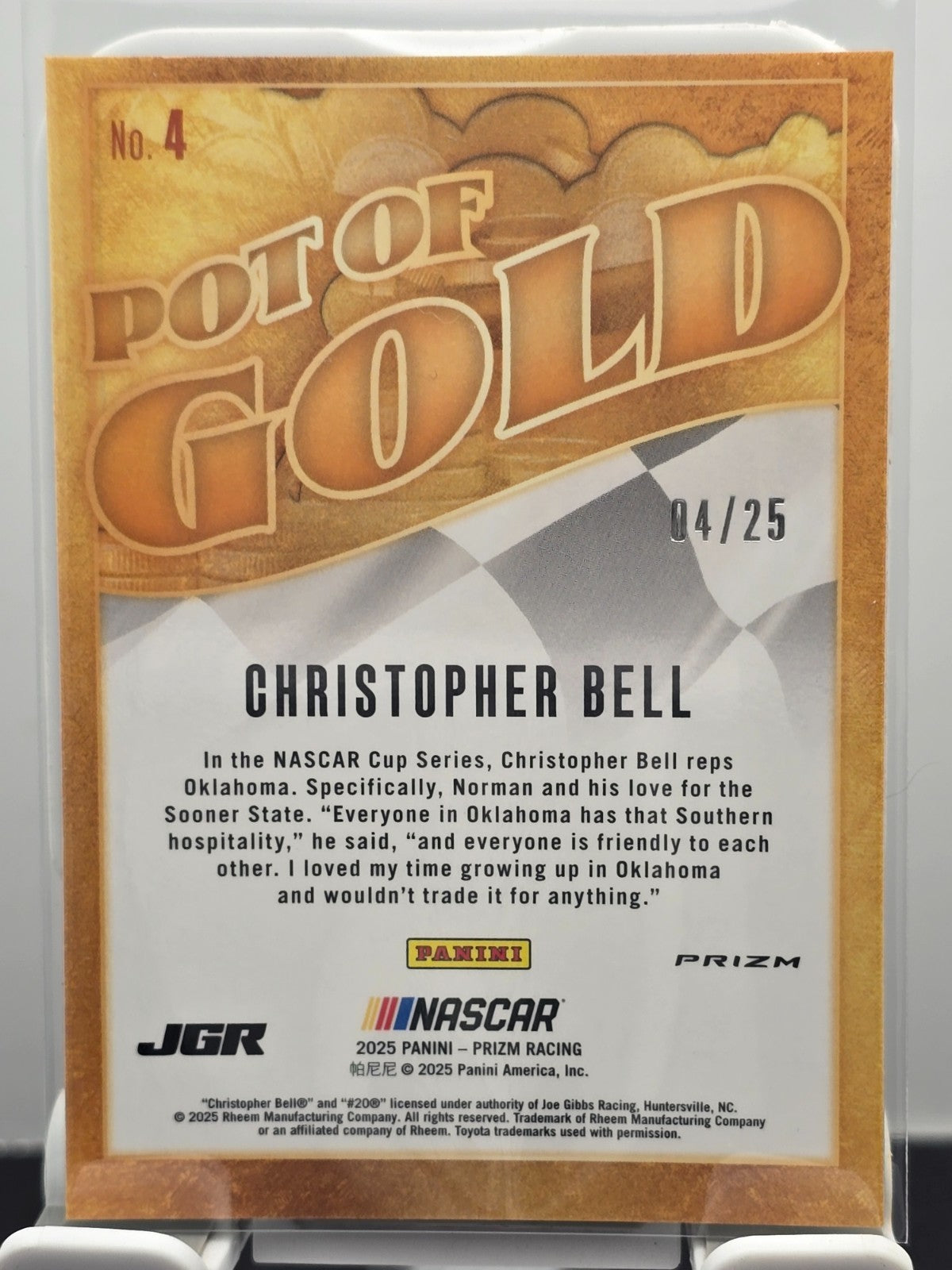 2025 Panini Prizm Racing -  #4 Christopher Bell - Pot Of Gold - Green /25