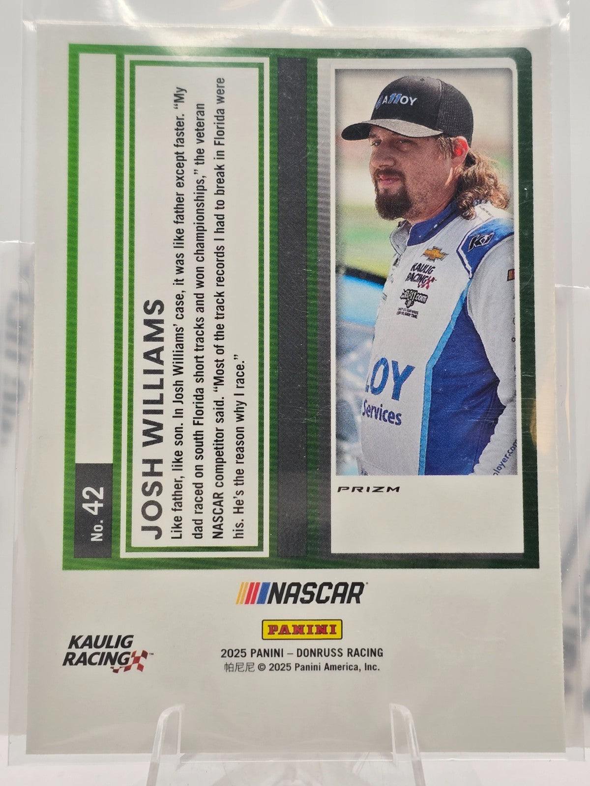 2025 Donruss Optic NASCAR Racing - #42 Josh Williams - Orange Velocity Prizm