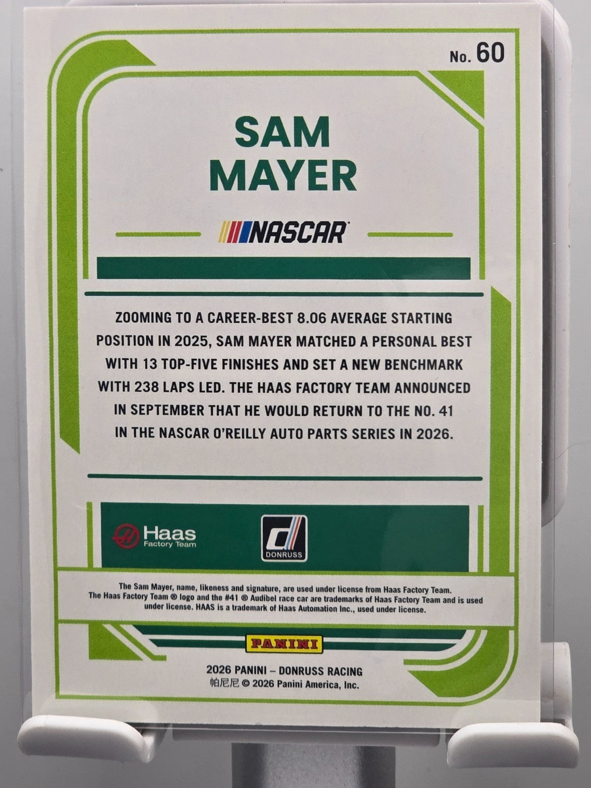 2026 Donruss NASCAR Racing - #60 Sam Mayer - Red Base /299