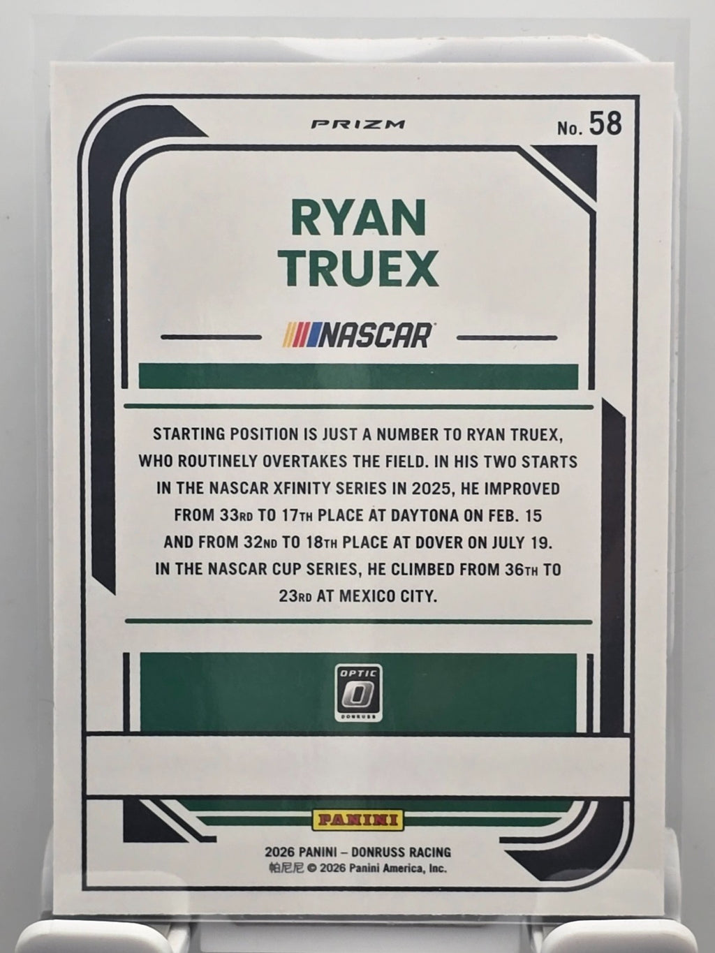 2026 Donruss OPTIC NASCAR Racing - #58 Ryan Truex - Blue Velocity