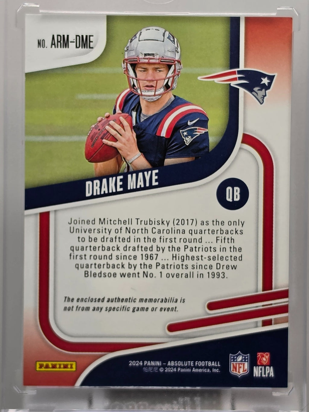 2025 Panini Absolute - Drake Maye (RC) - Rookie Materials - #ARM-DME