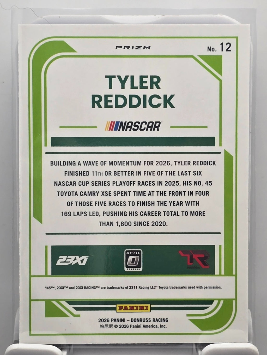 2026 Donruss OPTIC NASCAR Racing - #12 Tyler Reddick - Blue Velocity