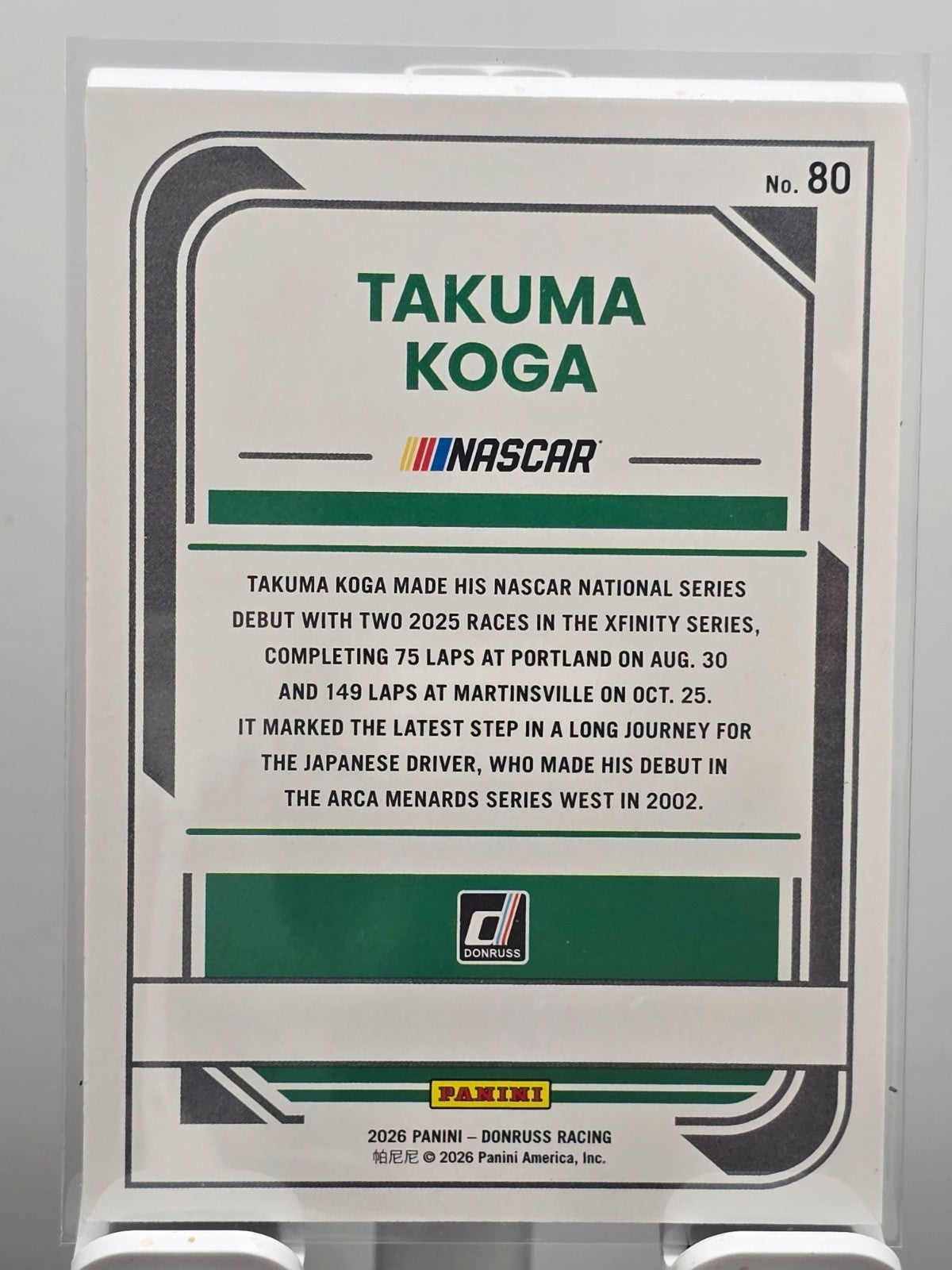 2026 Donruss NASCAR Racing - #80 Takuma Koga - Red /299