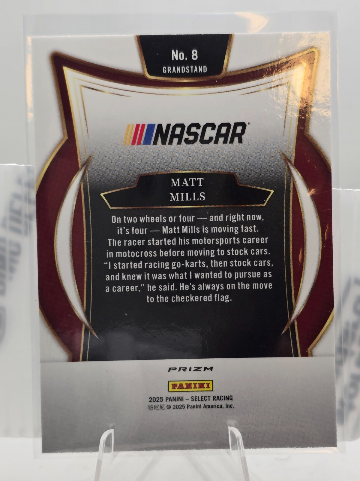 2025 Panini Select NASCAR - Grandstand - #8 Matt Mills  - Tri-Color Prizm