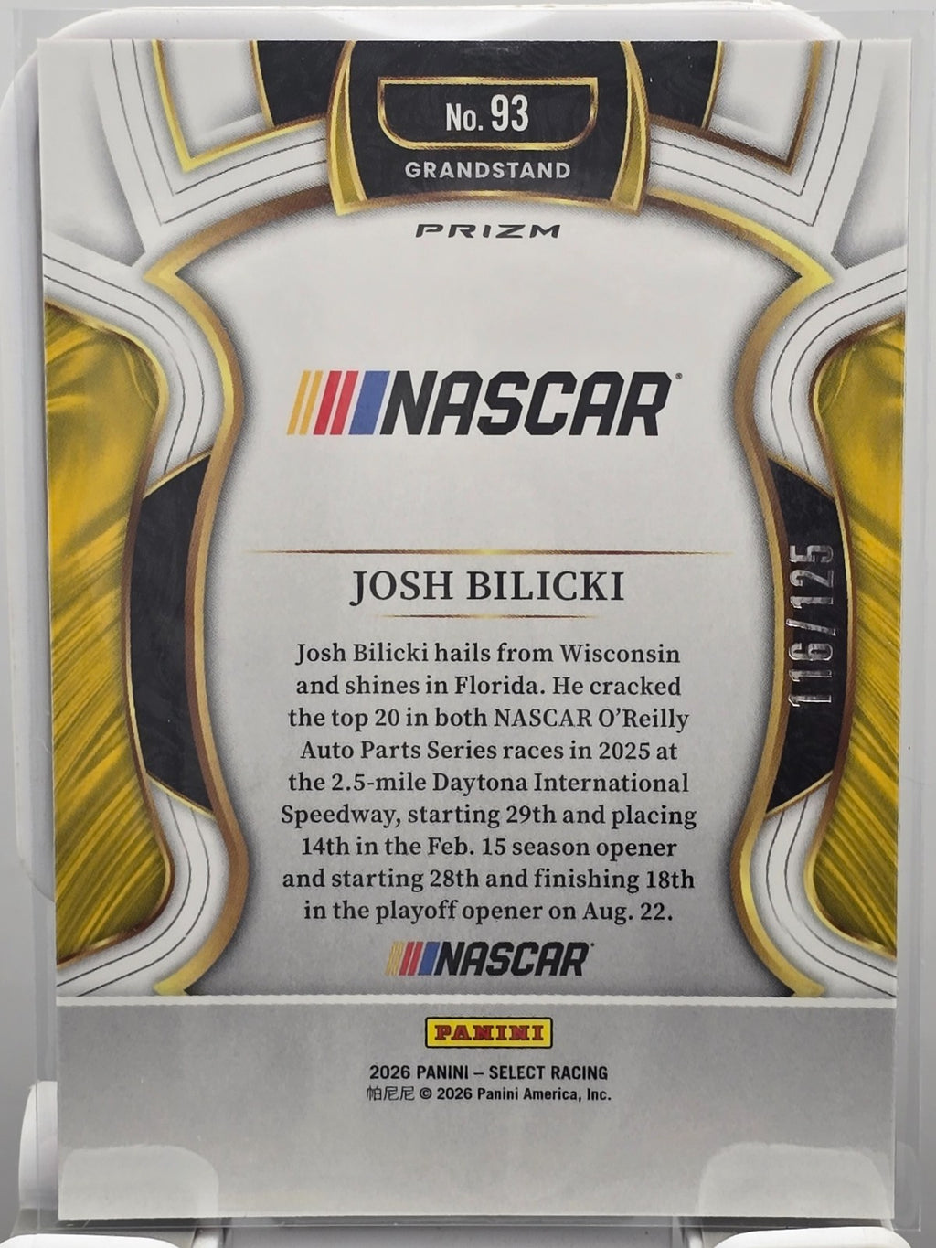 2026 Select Racing - #93 Josh Bilicki - Grandstand - Red /125