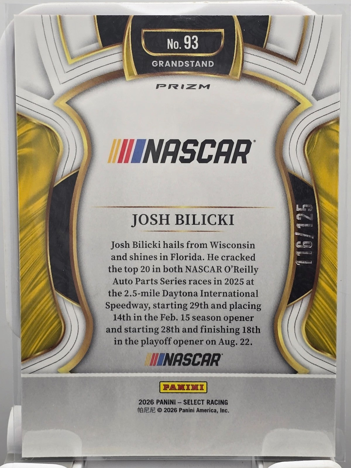 2026 Select Racing - #93 Josh Bilicki - Grandstand - Red /125