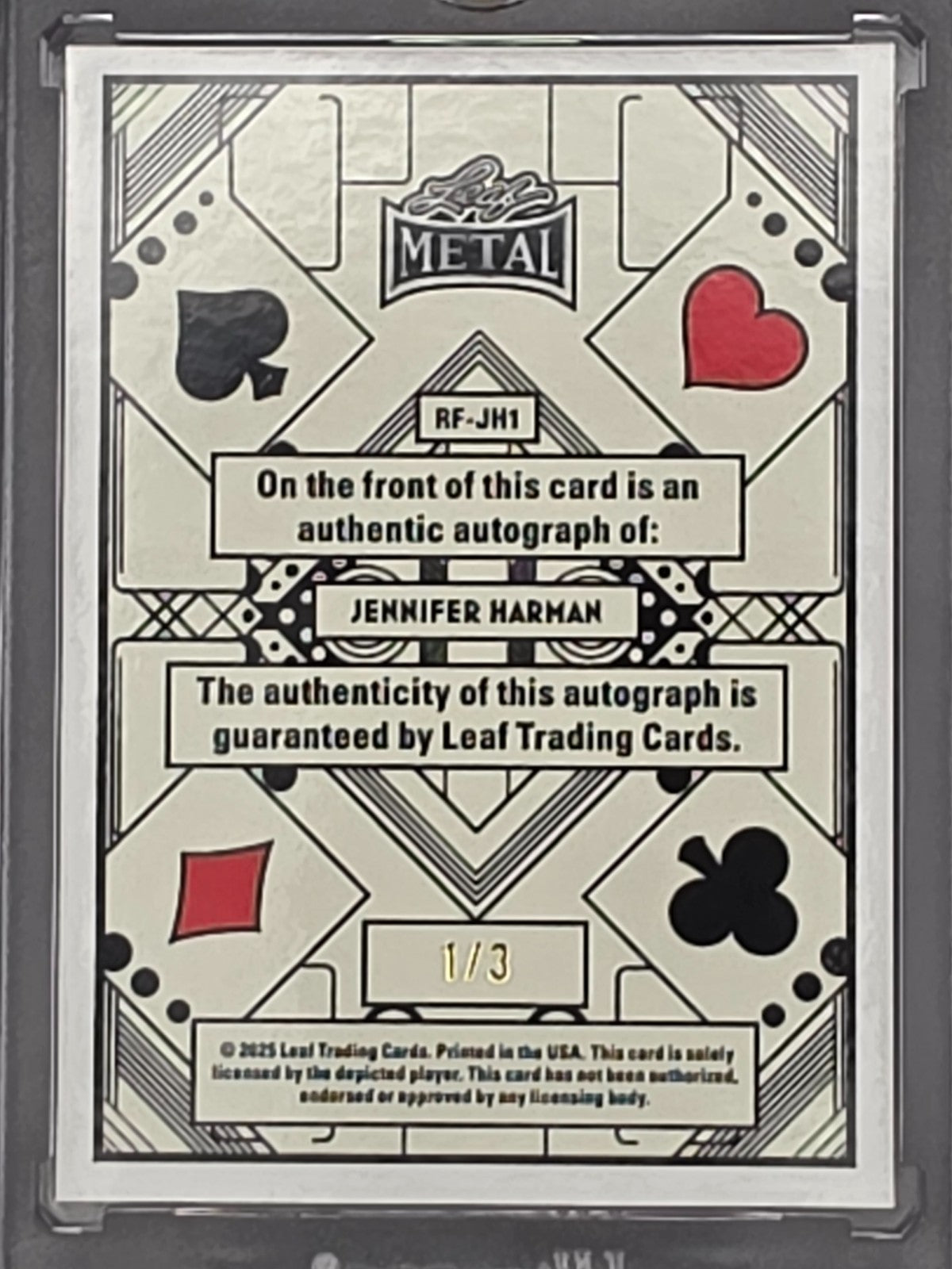 2025 Leaf Poker Jennifer Harman " Queen of Clubs " Autographed Card  1/3
