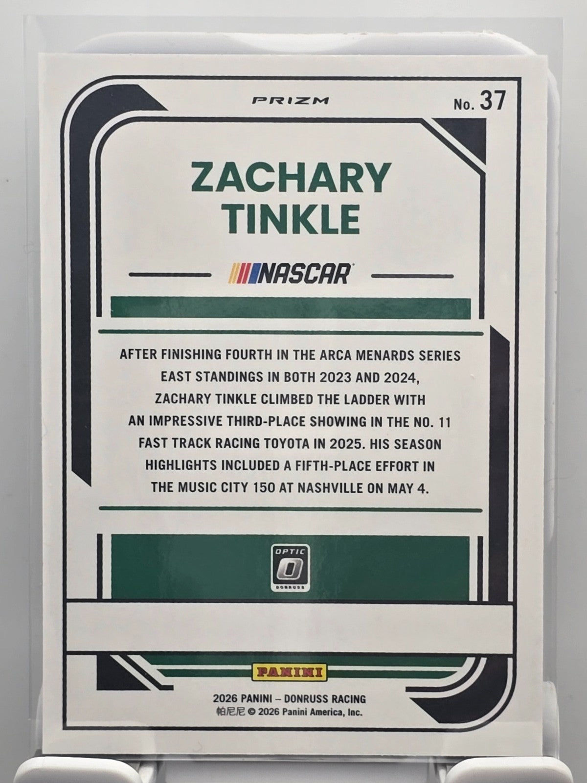 2026 Donruss OPTIC NASCAR Racing - #37 Zachary Tinkle - Blue Velocity