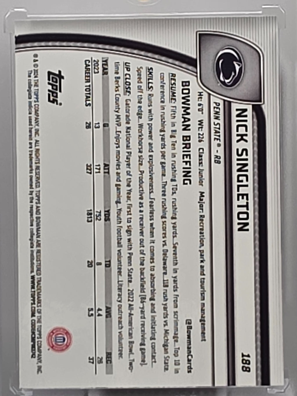 2024 Bowman Chrome - Nick Singleton - X-Fractor - #188 **Buy 3 Get 1**