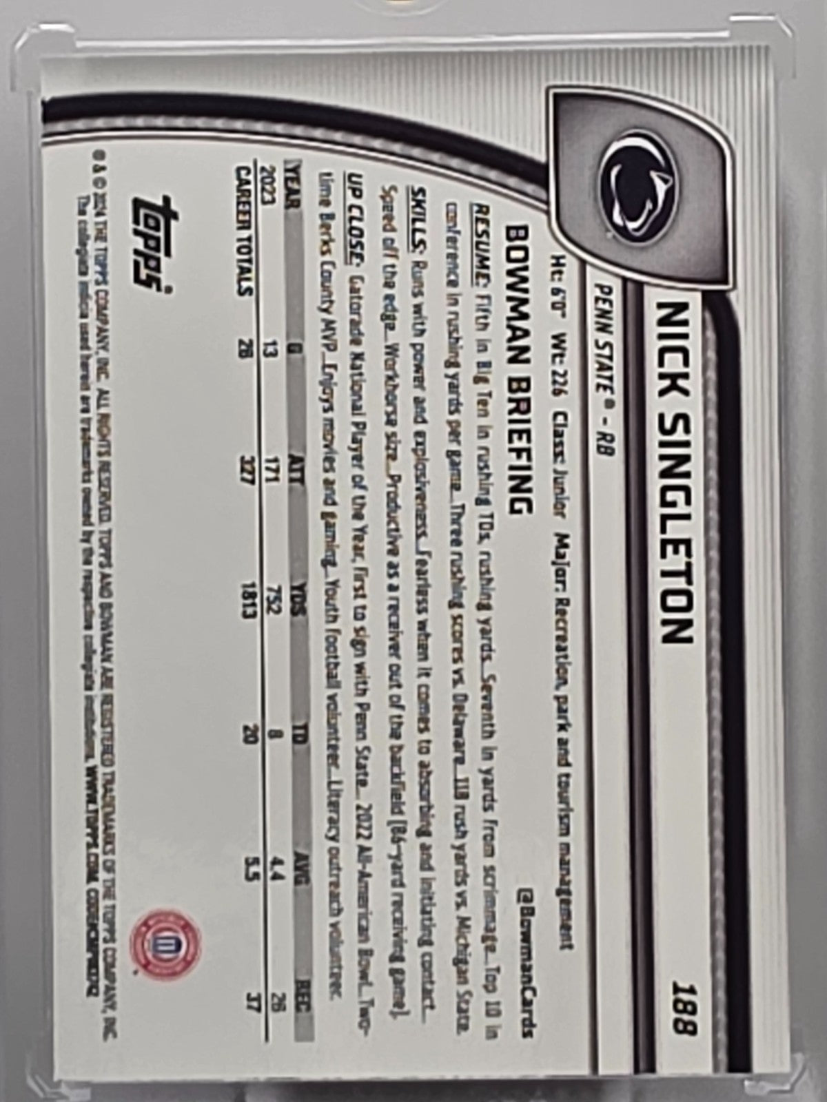 2024 Bowman Chrome - Nick Singleton - X-Fractor - #188 **Buy 3 Get 1**