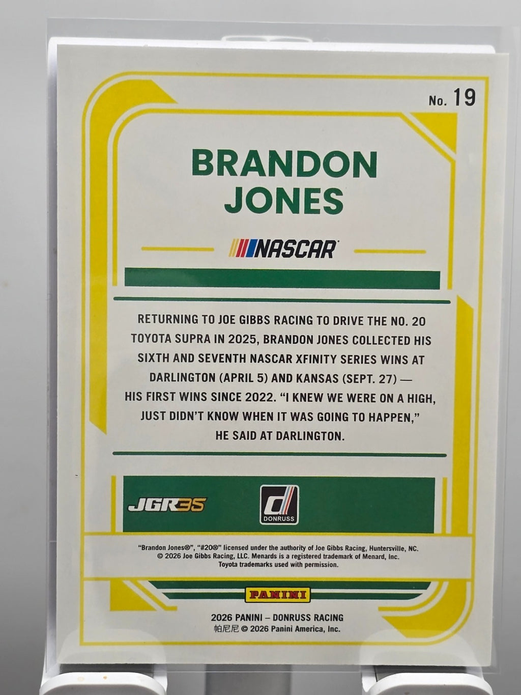 2026 Donruss NASCAR Racing - #19 Brandon Jones - Blue /199