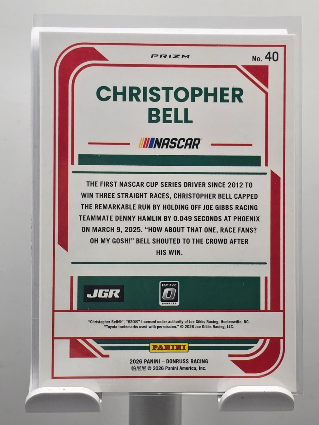 2026 Donruss NASCAR Optic Racing - #40 Christopher Bell - Holo/SIlver