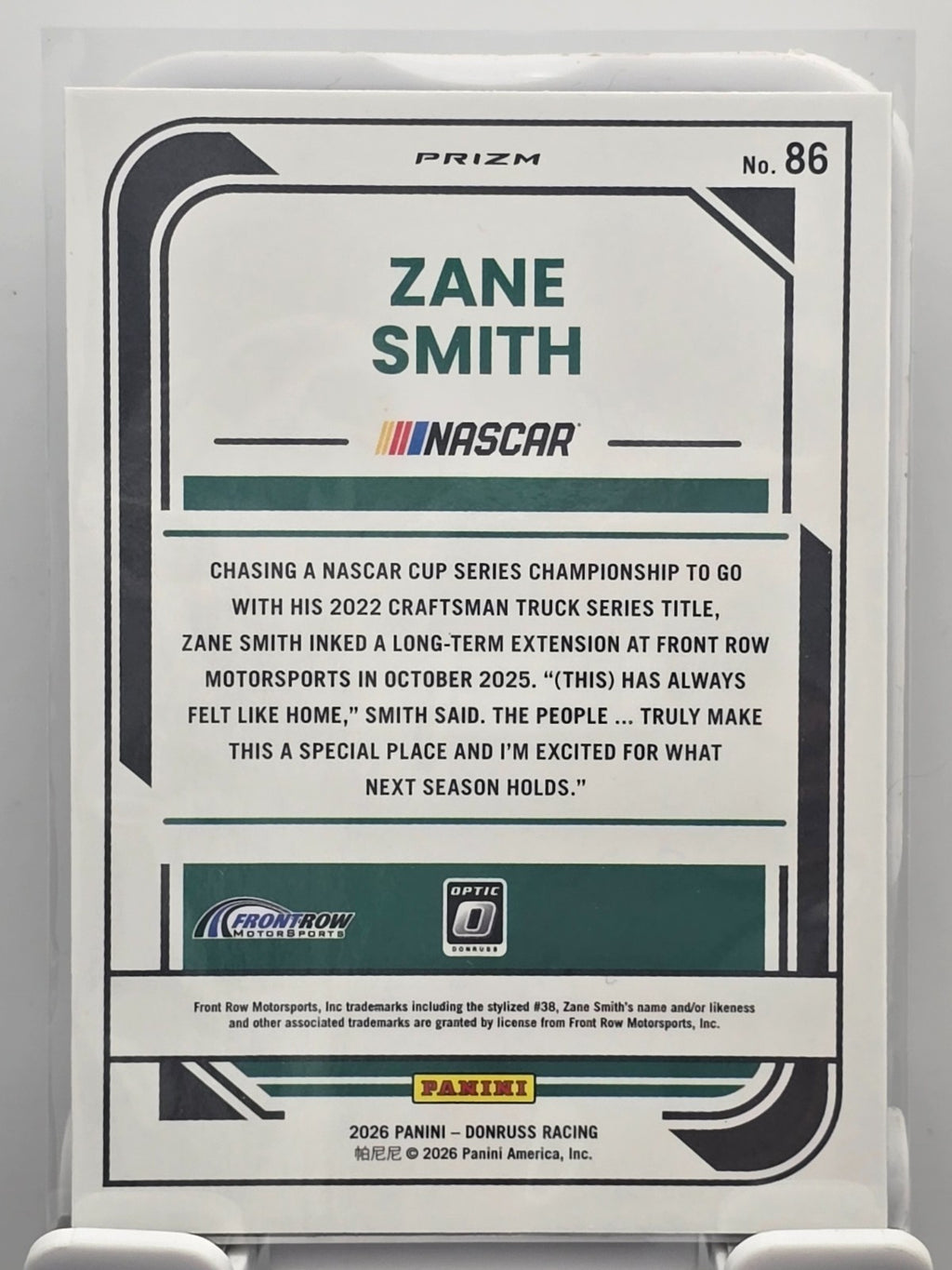 2026 Donruss OPTIC NASCAR Racing - #86 Zane Smith - Holo/Silver