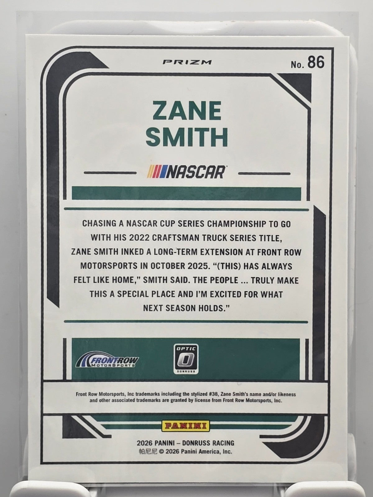 2026 Donruss OPTIC NASCAR Racing - #86 Zane Smith - Holo/Silver