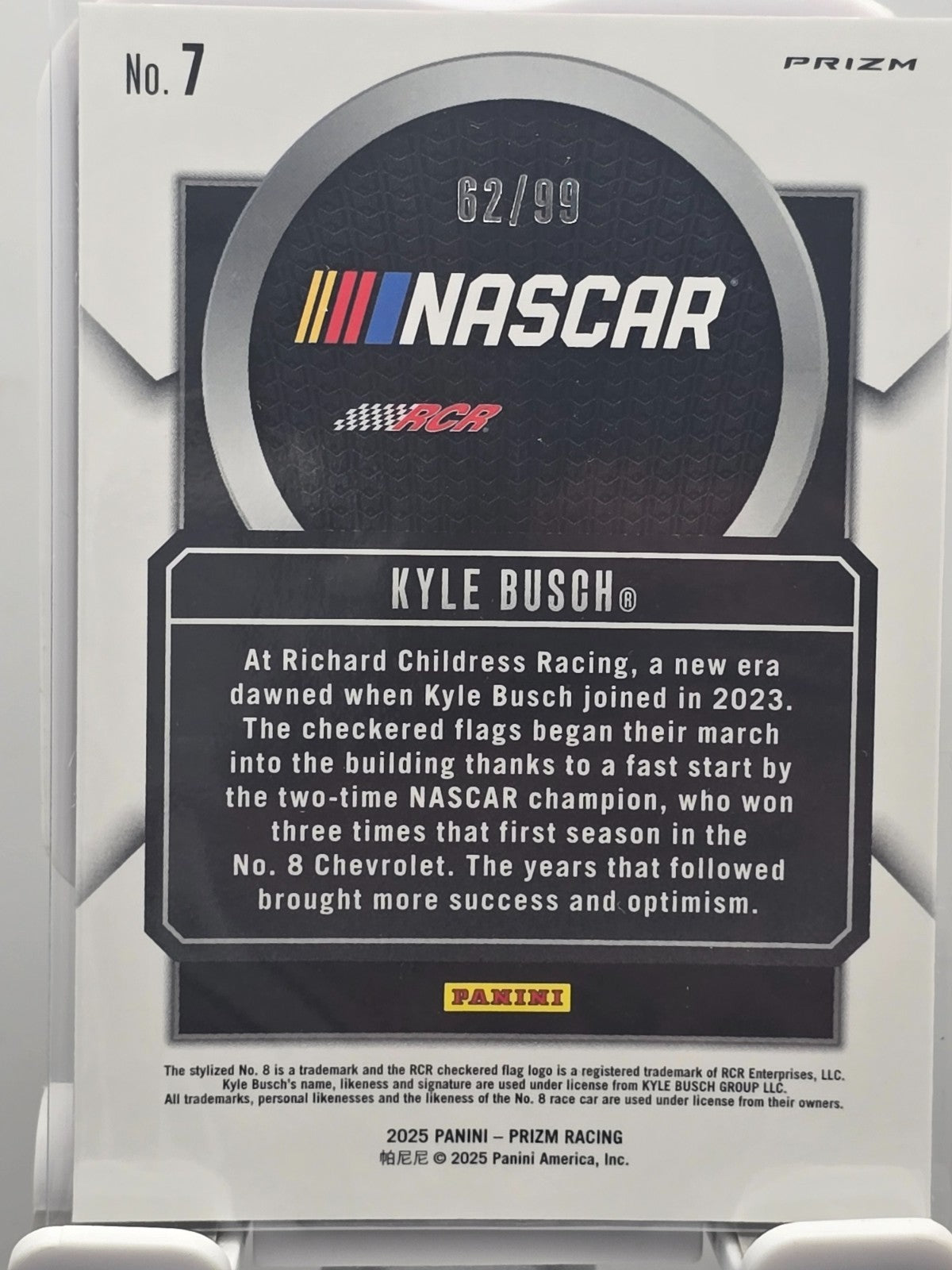 2025 Prizm Nascar Racing - #7 Kyle Busch - Talisman Red /99