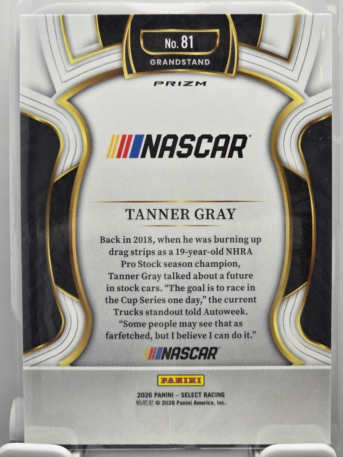 2026 Select Racing - #81 Tanner Gray - Grandstand - Silver SP