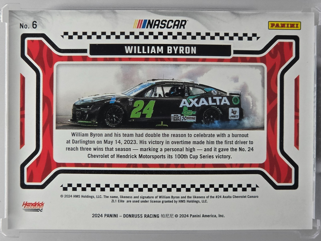 2024 Panini Donruss - William Byron - Burning Rubber /199 - #6 - Buy 3 Get 1