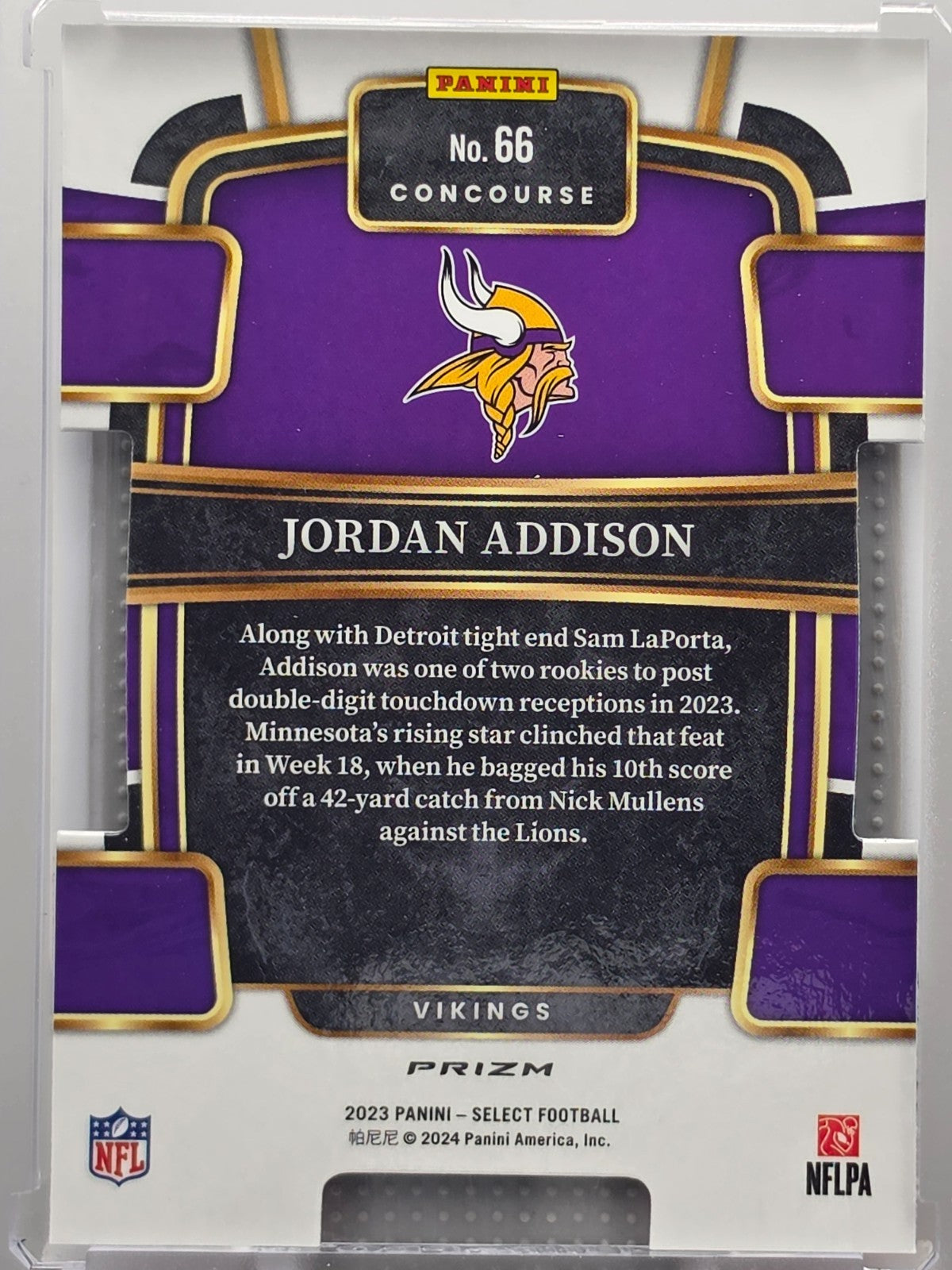 2023 Panini Select - Jordan Addison (RC) - Black & Red Die-Cut - #66