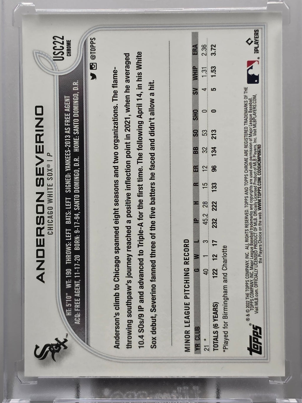 2022 Topps Chrome - Anderson Severing (RC) - Purple Refractor - #USC22