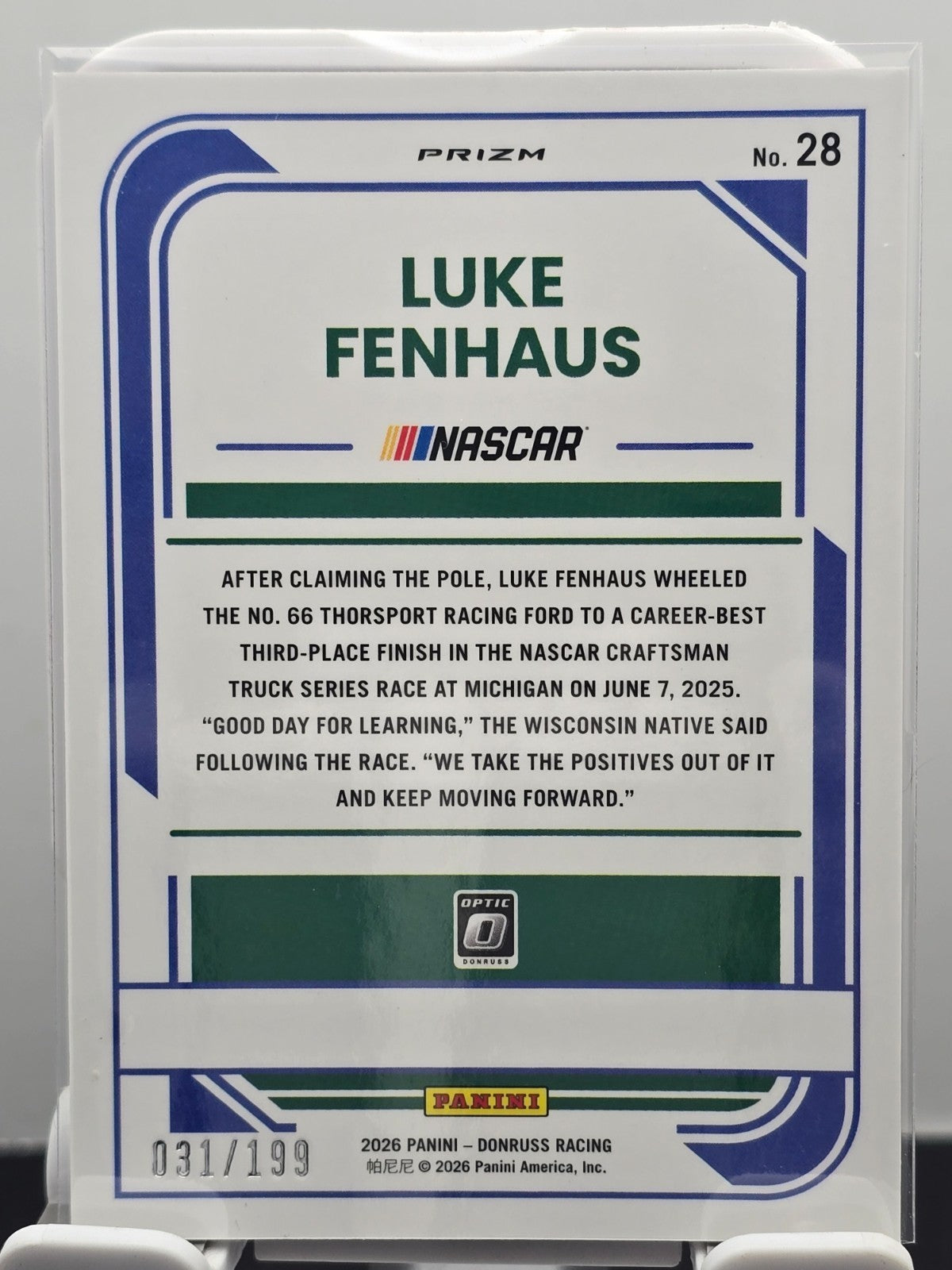 2026 Donruss Optic Racing - #28 Luke Fenhaus - Red /199