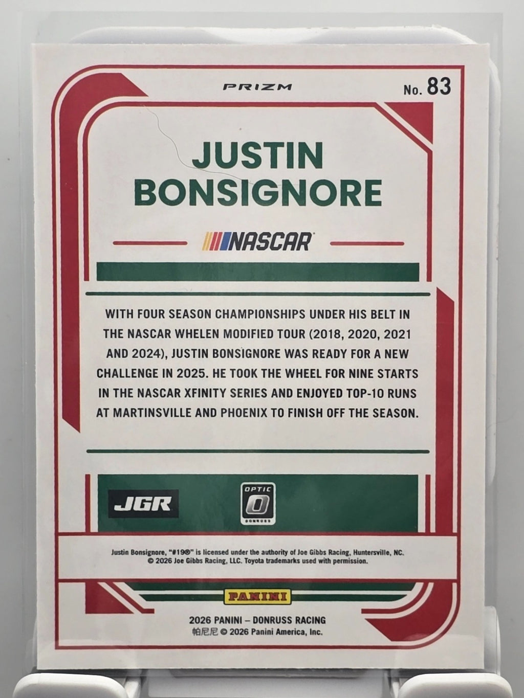 2026 Donruss OPTIC NASCAR Racing - #83 Justin Bonsignore - Blue Velocity