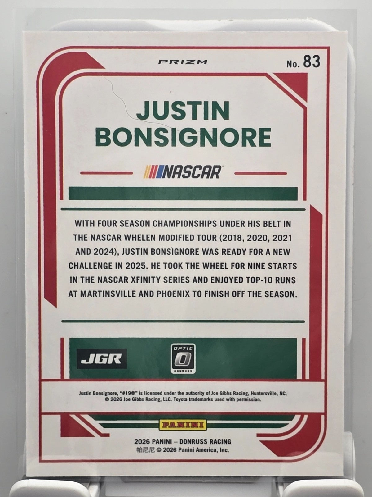 2026 Donruss OPTIC NASCAR Racing - #83 Justin Bonsignore - Blue Velocity