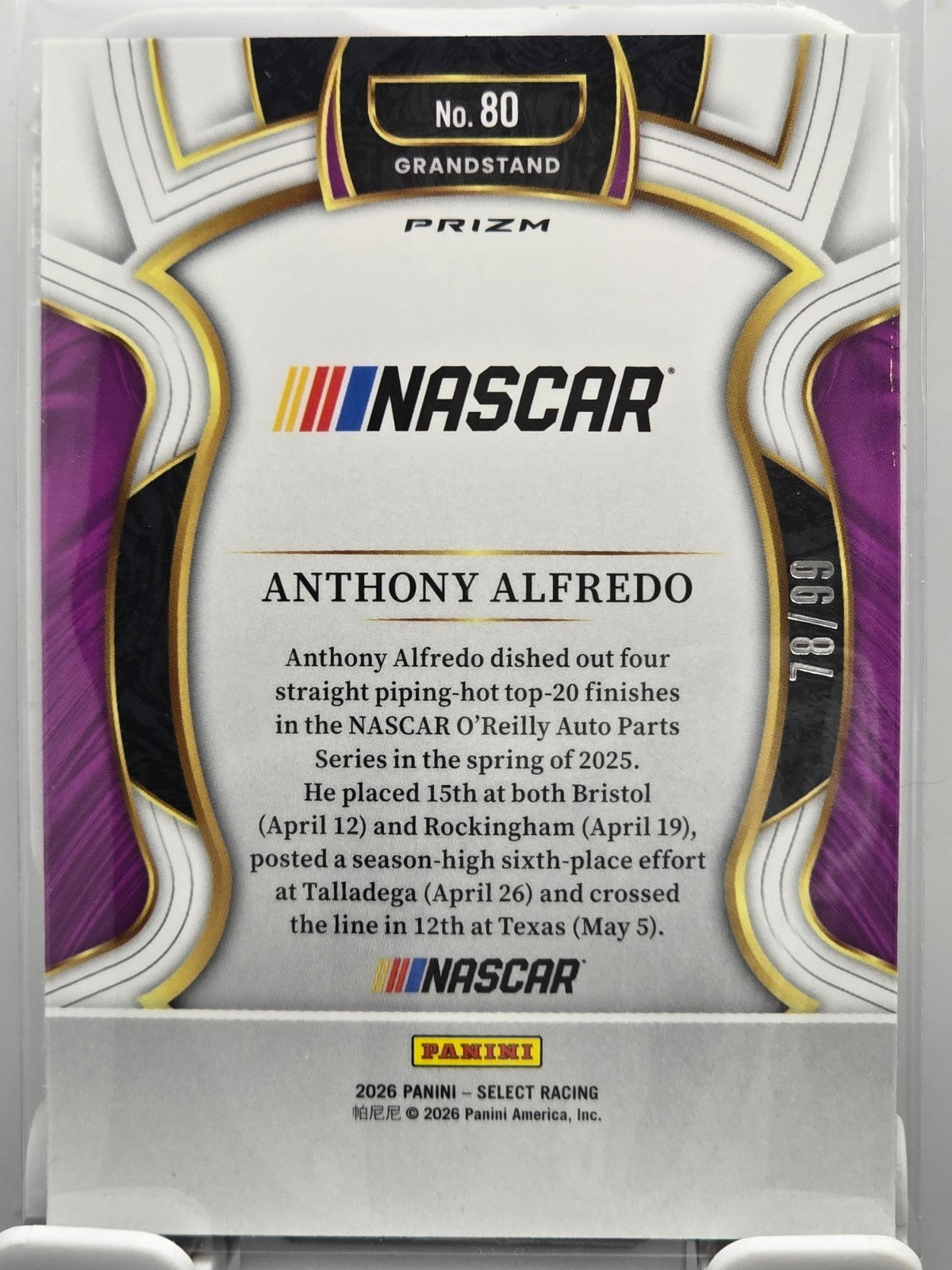 2026 Select Racing - #80 Anthony Alfredo - Grandstand - White /99