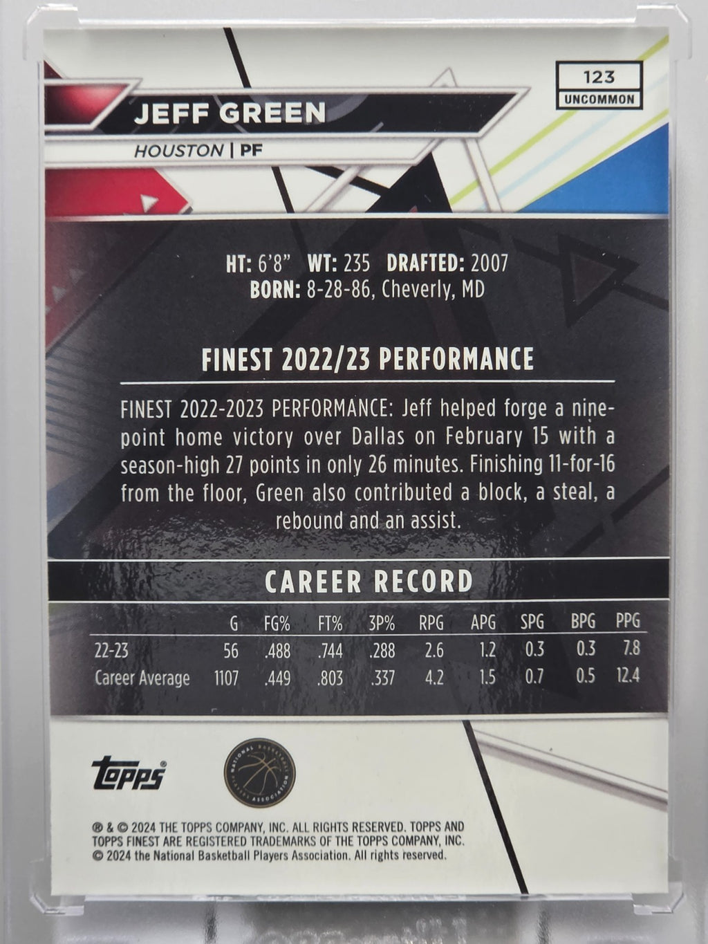 2023-24 Topps Finest- Jeff Green - Purple Checkerboard /99 - #123