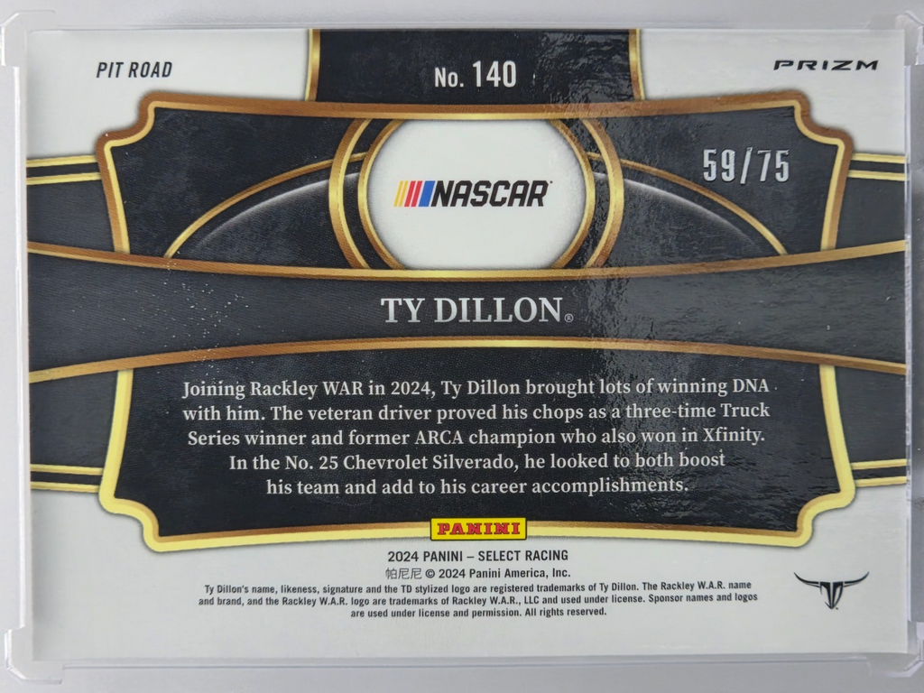 2024 Panini Select - Ty Dillon - Purple Prizm /75 - #140 - Buy 3 Get 1