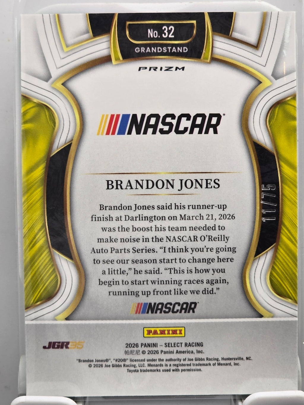 2026 Select Racing - #32 Brandon Jones - Grandstand - Lime Green /75