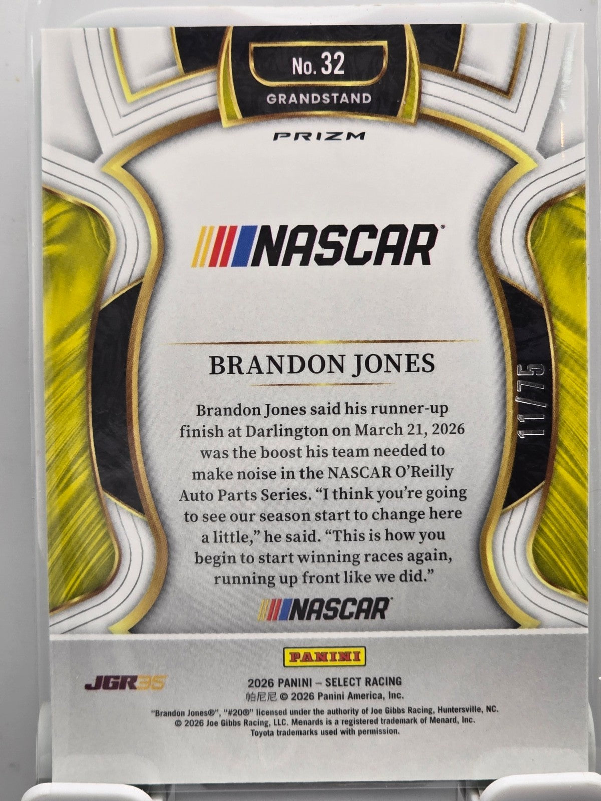 2026 Select Racing - #32 Brandon Jones - Grandstand - Lime Green /75