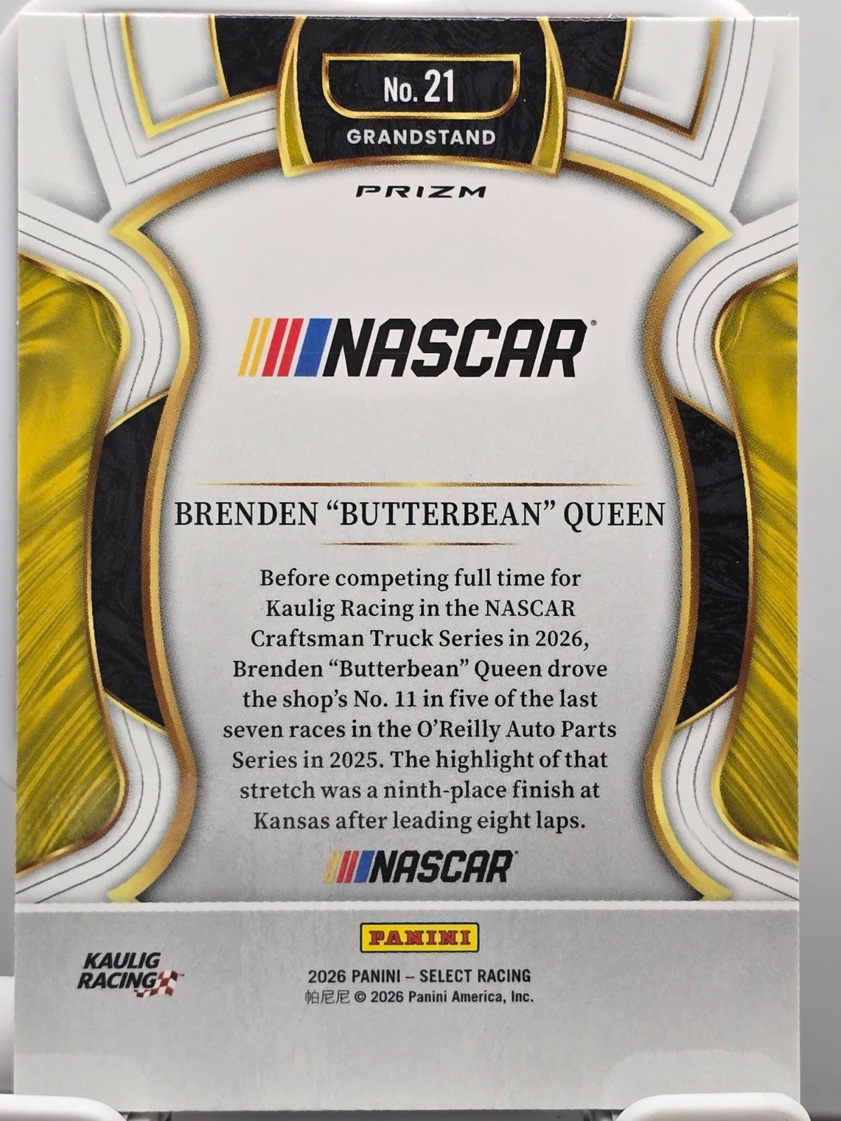 2026 Select Racing - #21 Brenden Queen - Orange Cracked Ice - Buy 3 Get 1 Free!