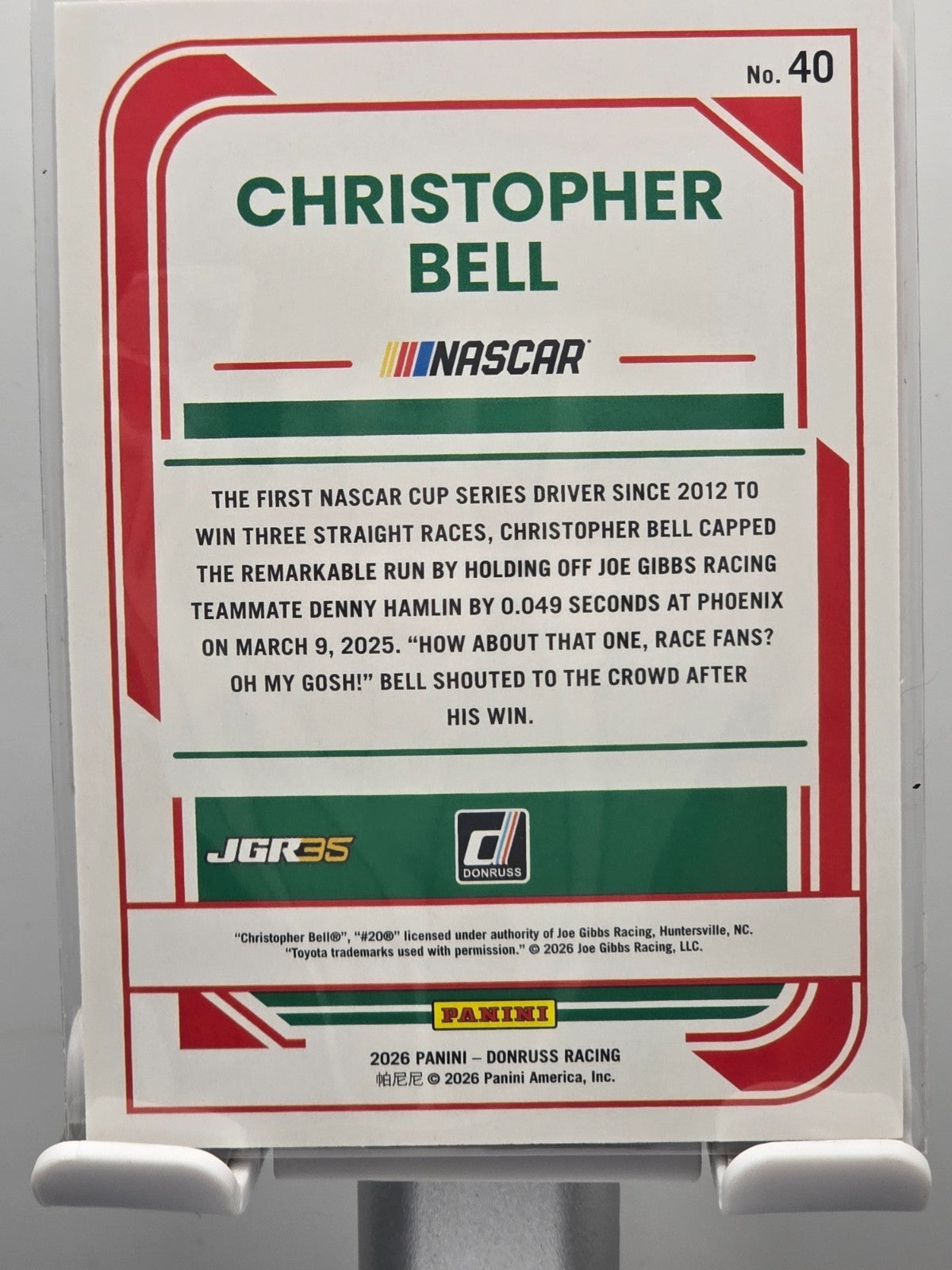 2026 Donruss NASCAR Racing - #40 Christopher Bell - Red Base /299