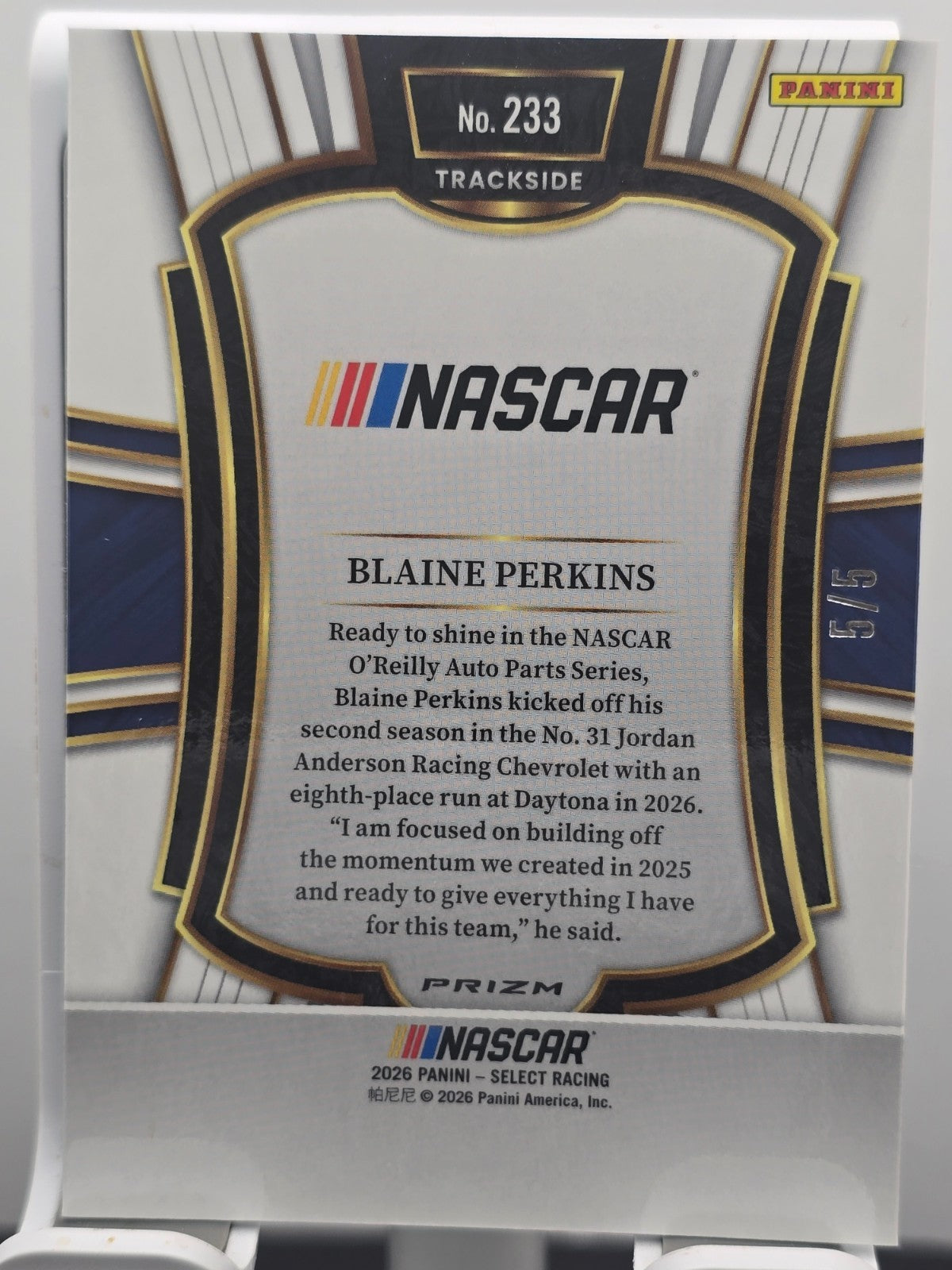 2026 Select Racing - #233 Blaine Perkins - Trackside - Emerald 5/5