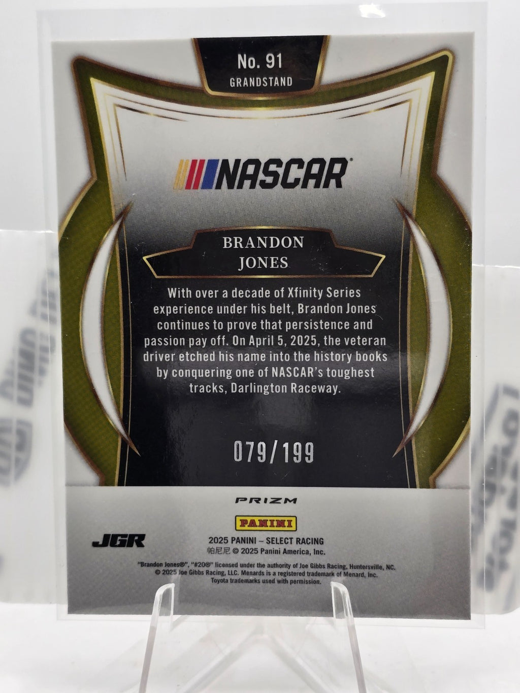 2025 Select Nascar Racing- #91 Brandon Jones -  Grandstand - Purple /199