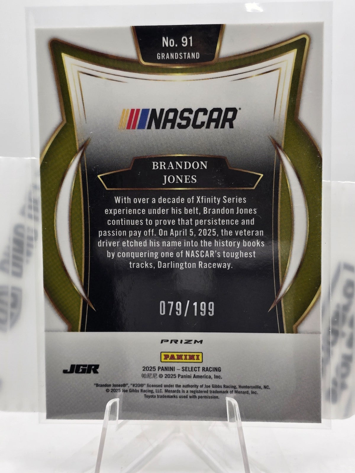 2025 Select Nascar Racing- #91 Brandon Jones -  Grandstand - Purple /199