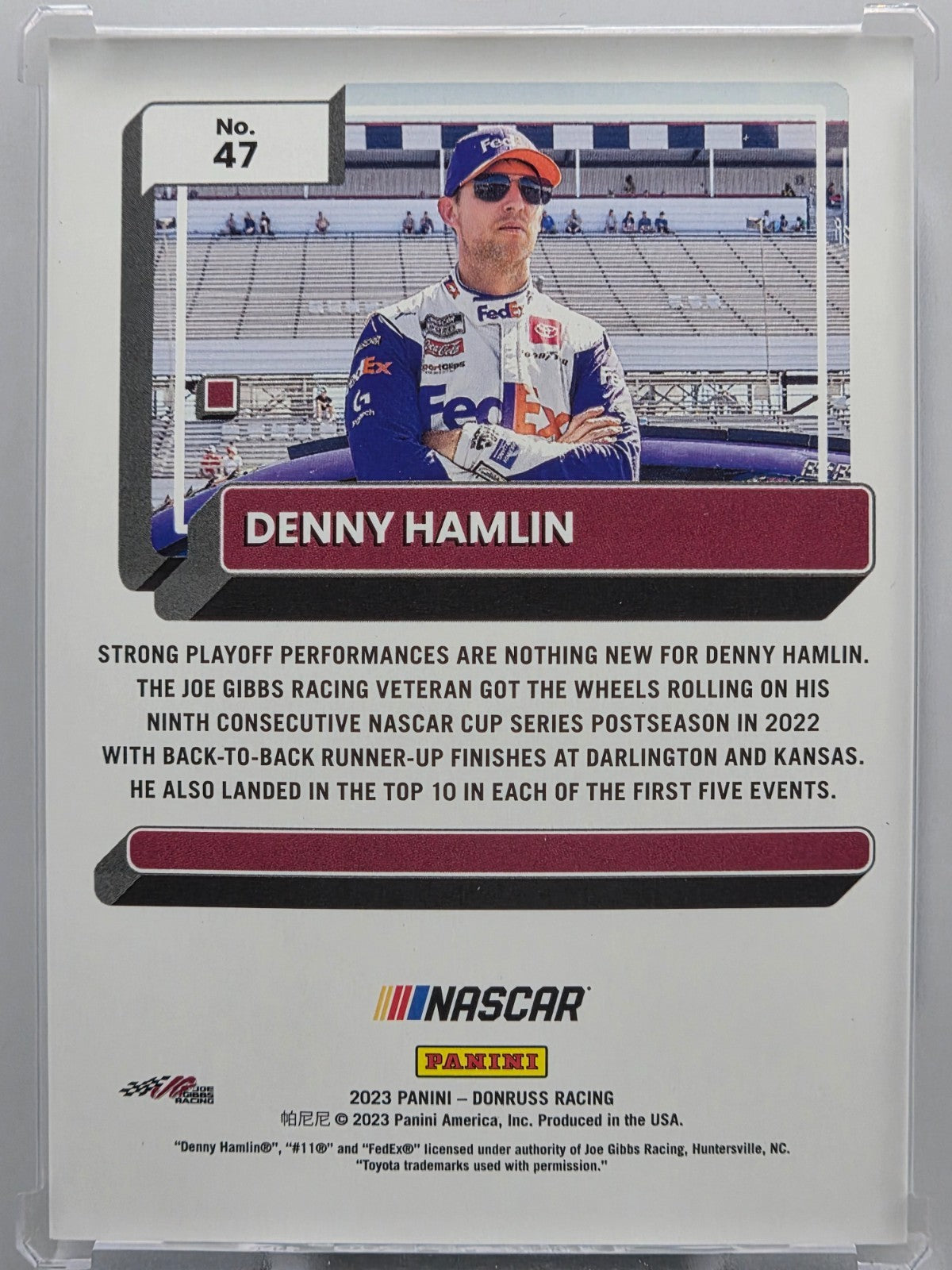 2023 Panini Donruss - Denny Hamlin - Navy Blue /199 - #47 - Buy 3 Get 1
