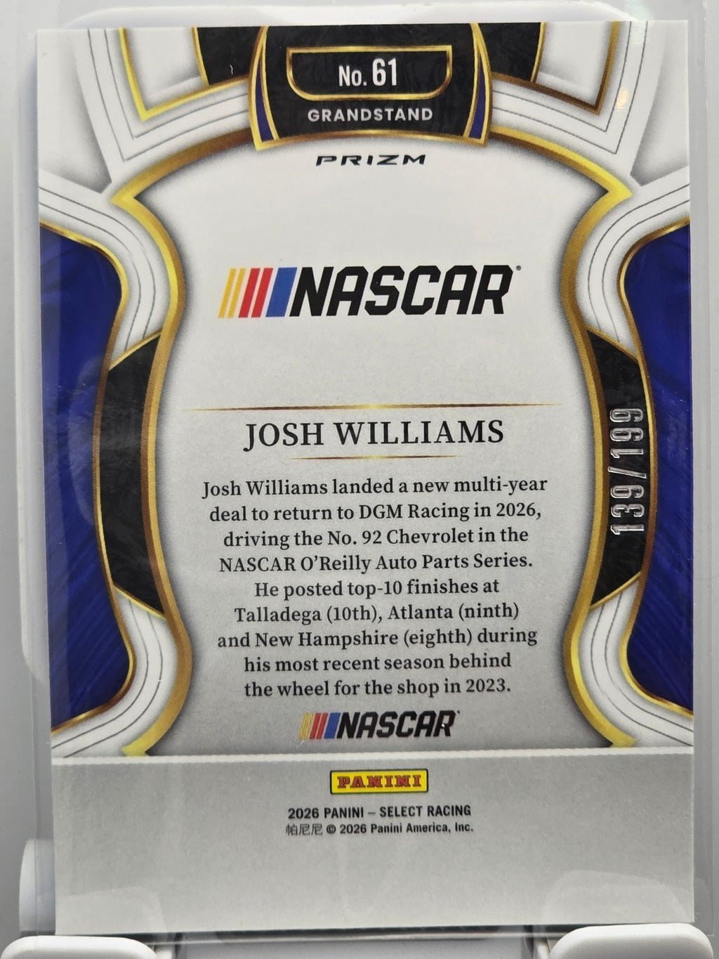 2026 Select Racing - #61 Josh Williams - Grandstand - Light Blue /199