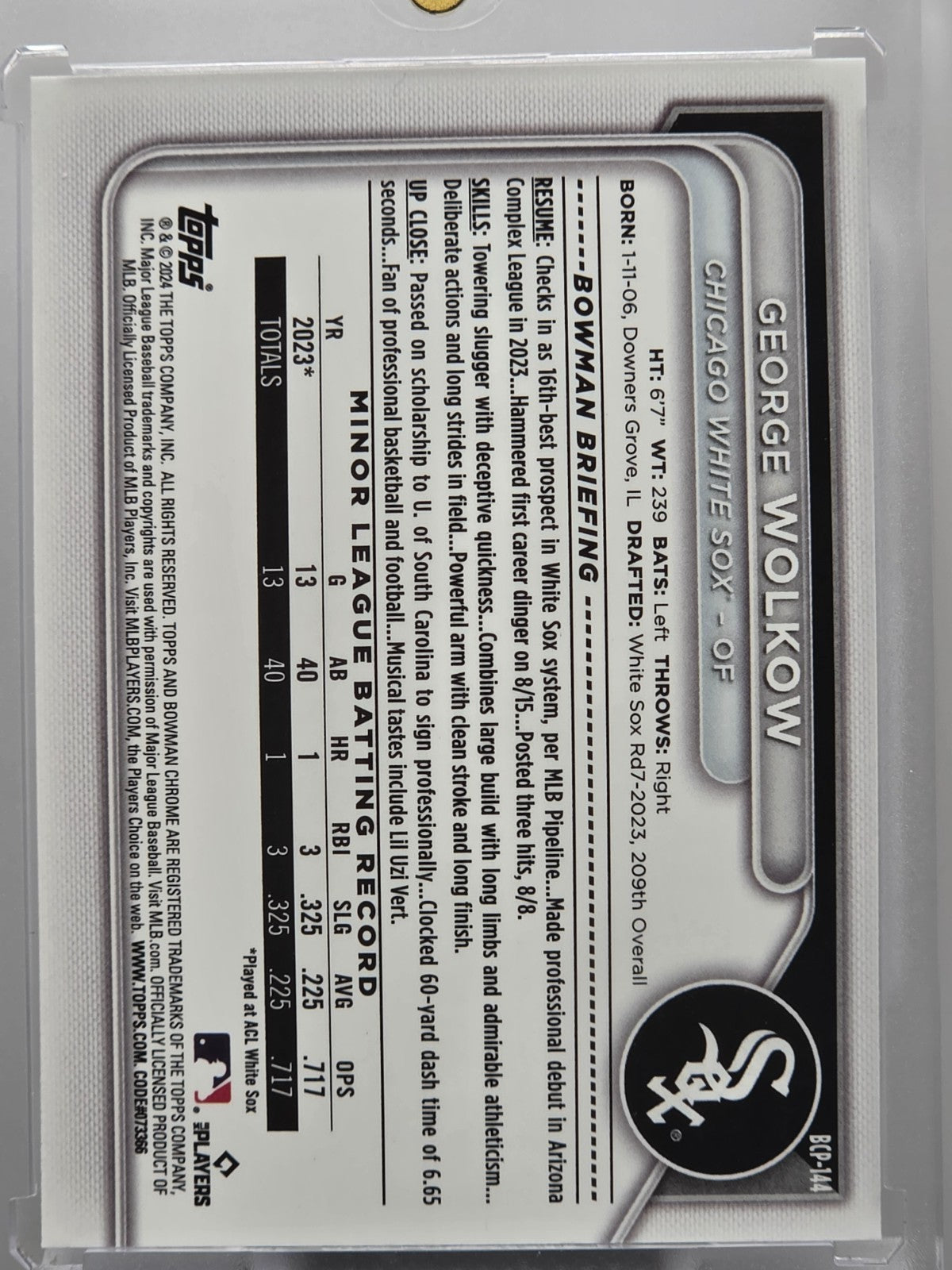 2024 Bowman Chrome - George Wolkow - Mojo Refractor -#BCP-144