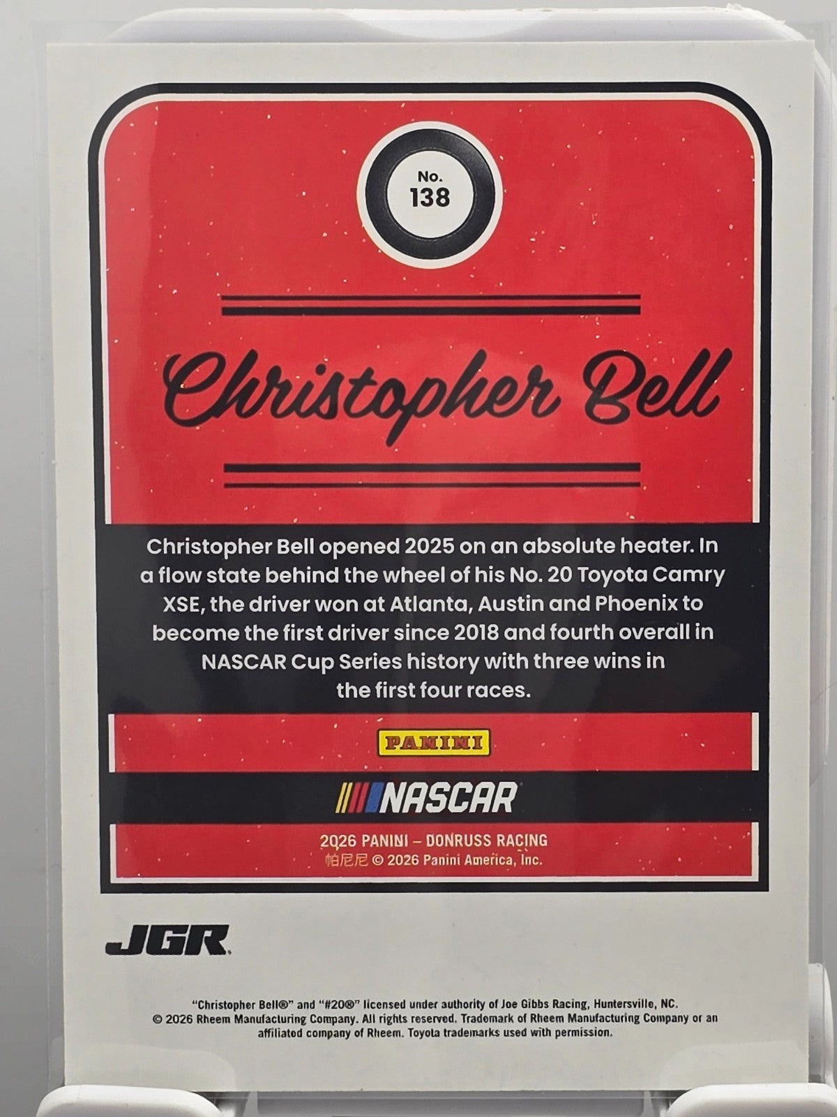 2026 Donruss NASCAR Racing - #138 Christopher Bell - Throwback - Purple Base /99