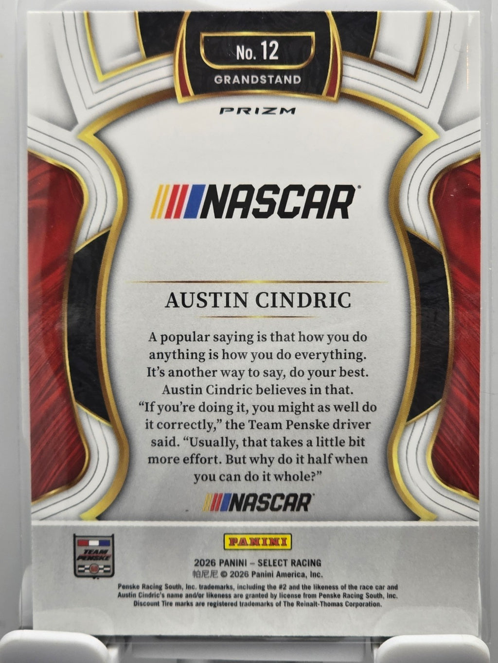 2026 Select Racing - #12 Austin Cindric - Grandstand - Silver SP